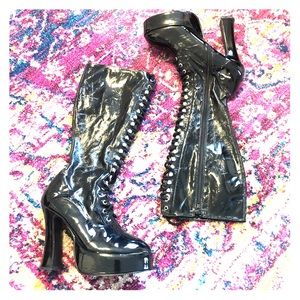 Knee-High Lace-Up Platform Boots (Size W12, M10.5)